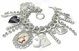 Unique Jeune Colette Alice in Wonderland Themed Multi-Charm Toggle Bracelet with Tea Pot, Rabbit and More! Silver Tone Comes Gift Boxed