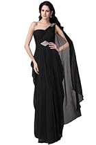 Hot Sale Sunvary Elegant One Shoulder Long Prom Dress for Evening Maxi Dress Chiffon- US Size 18W- Black