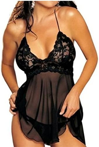 Fokbas Underwear Sexy Womens Lingerie Chemise Underwear Lace Dress with Straps BlackLarge