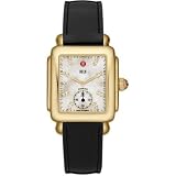 MICHELE Deco 16 Gold White Diamond Dial Black Patent Watch