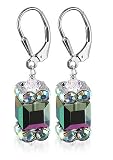 Black AB & Clear Swarovski Crystal with Rondelles Accents Sterling Silver Leverback Drop Earrings