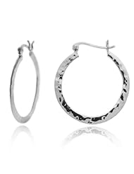 Sterling Silver Hammered Hoop Earrings (1.45" Diameter)