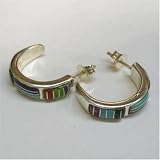 Southwest Sterling Silver Earrings with Inlay Turquoise, Coral, Opal, and other Gem Stones
