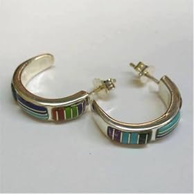 Southwest Sterling Silver Earrings with Inlay Turquoise, Coral, Opal, and other Gem Stones