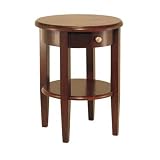 Winsome Wood Round End Table with Drawer and Shelf, Antique Walnut