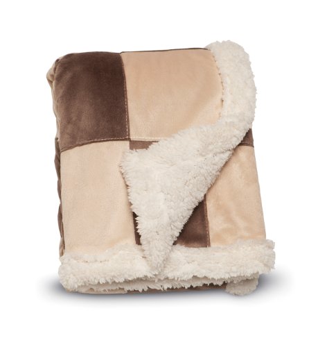 Kids Line Patch Sherpa Blanket, Brown/Tan photo