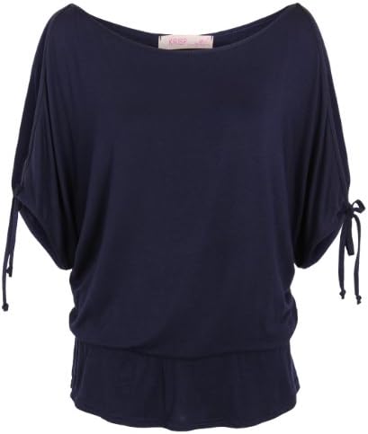 KRISP Womens Split Sleeve Blouse Cold Shoulder Oversized Shirt Summer Top (Navy,12)