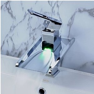 Contemporary Single Handle Waterfall LED Bathroom Vanity Sink Faucet, Chrome