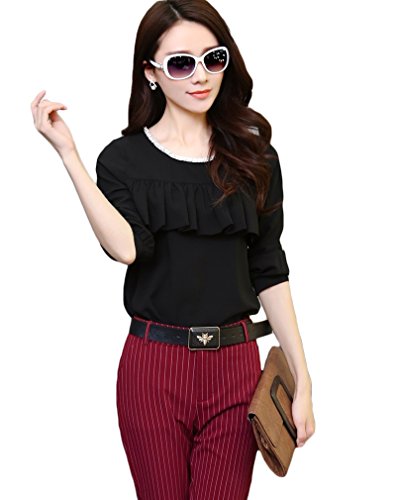 (ディーコッテ)D'Kotte 胸元 フリル カットソー シフォン シャツ ブラウス 長袖 レディース きれいめ neax167