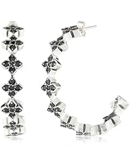 King Baby "Cross" Large Pave Black Cubic Zirconia MB Cross Hoop Earrings