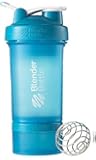 BlenderBottle ProStak System with 22-Ounce Bottle and Twist n' Lock Storage, Aqua/Aqua