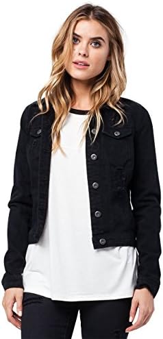 HIGHWAY Destructed Womens Denim Jacket, Black, Medium