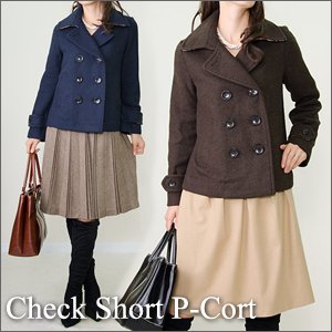 (アッドルージュ) Add Rouge 裏地チェック柄 ショート丈ピーコート ta4420 D1