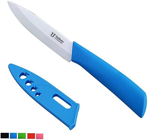 TimHome Eco-friendly & High-quality Zirconia Ceramic Knives Kitchen Utility Chef's Paring Knife with Plastic Blade Cover (5 inch, Blue)