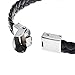 Mens Black Weave Leather Bracelet,Copper Cable Inlay,Bangle,Stainless Steel Buckle