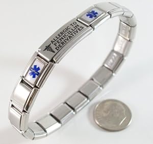 Allergic to Penicillin Derivatives Medical ID Alert Italian Charm Bracelet Allergy
