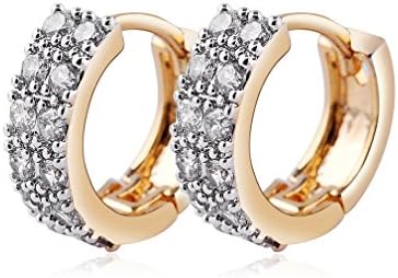 Rolove Gold Tone 2 Row Brass Circle Channel-set Hoop Huggies Earrings Ear Stud with Cubic Zirconia