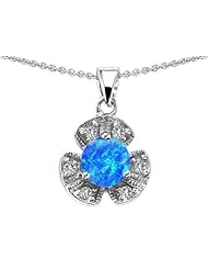 Original Star K (tm) Flower Pendant With Round 6mm Created Blue Opal in 925 Sterling Silver