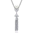 Necklace With Precious Stones - Genuine Super Clean Diamonds and 8.5mm Freshwater Pearl Made in 18K White Gold. Total item weight 16.2g Length 18in