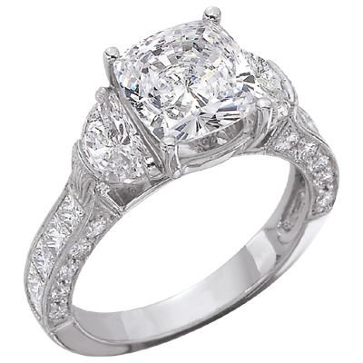 Half Moon/Princess/Pave Diamond Engagament Ring 1.66ct