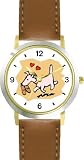 Dog with Slippers Dog - WATCHBUDDY&reg; DELUXE TWO-TONE THEME WATCH - Arabic Numbers - Brown Leather Strap-Size-Large ( Men's Size or Jumbo Women's Size )
