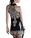 MAKIYO Women's totem pattern Floral Print mini Sleeveless dress Club Dance skirt (Black)