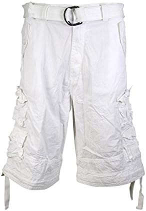 Halifax - Men's Belted 9Pkt Poplin Cargo Shorts - White - 36