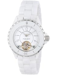 Akribos XXIV Womens AK524WT Ceramic  Oversized  Automatic Open Heart Watch