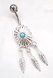 INDIAN Style FEATHERS Turquoise Color Belly Ring Barbell