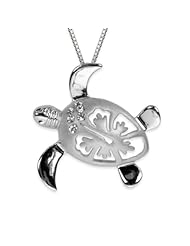 Sterling Silver Turtle and Hibiscus Necklace Pendant with Chain (28mm)