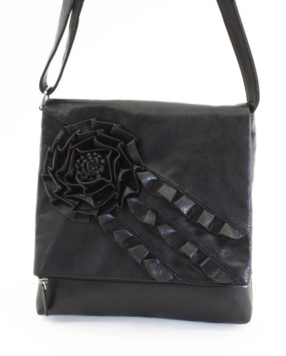 modische Blumenumhängetasche TOP ANGEBOT aus Kunstleder schwarz