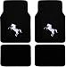 4pc Universal White Mustang Horse Pony Front and Rear Black Carpet Floor Mats for Car Suv Truck