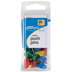 Swingline Work Essentials Jumbo Push Pins, Assorted Colors, 25 Count (S7071759)