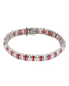 ClassicDiamondHouse Cubic Zirconia and Sterling Silver Ruby Braclet - Incl. ClassicDiamondHouse Free Gift Box & Cleaning Cloth