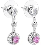 Silver Pink Cubic Zirconia ROUND PAVED DROP Earrings