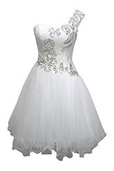 Plus Size Junior A-line One Shoulder Sleeveless Short Crystal Backless Beaded Sequined Tulle Homecoming Dress/Prom Dress/Party Dress 