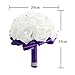 OurWarm® Purple Crystal Roses Pearl Bridal Bridesmaid Wedding Bouquet Artificial Silk Flowers with 1pcs Glue Stick