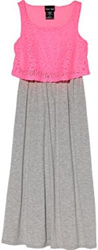 Paper Doll Girl's Long Sleeveless Dress (14, Neon Pink/Grey)