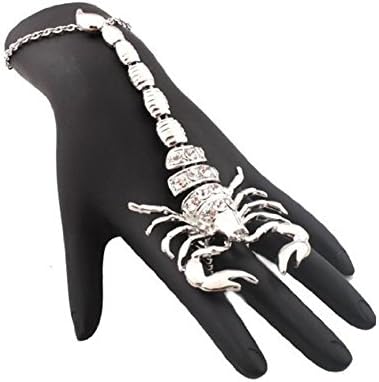 Koyi Scorpion Adjustable Finger Ring Hand Chain Bracelet (Silver)