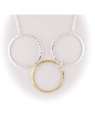 Gold Plated Sterling Silver Flat Hammered Circle Large Links Necklace Italy