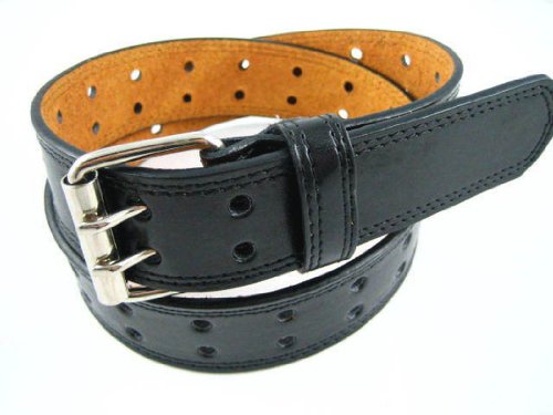 Double Row 2 Grommet Holes Genuine Bonded Leather Belt Black