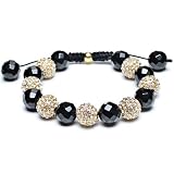 Bling Jewelry Black Onyx Shamballa Bracelet Unisex Swarovski Clear Golden Crystal Beads 12mm Bling Jewelry Black Onyx Shamballa Bracelet Unisex Swarovski Clear Golden Crystal Beads 12mm