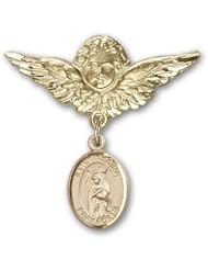 Gold Filled Baby Badge with St. Regina Charm and Angel with Wings Badge Pin