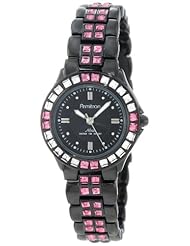 Armitron Womens 75/3689BKTICP Black Ion-Plated Pink and Clear Swarovski Crystal Accented Bracelet Watch