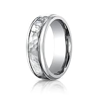 Men's Titanium 7mm Comfort Fit Round Edge Featuring Hammered Finish in the Center, Size 10.5