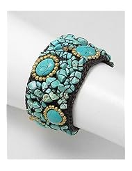 Coconut Wood Turquoise Bracelet In Brass