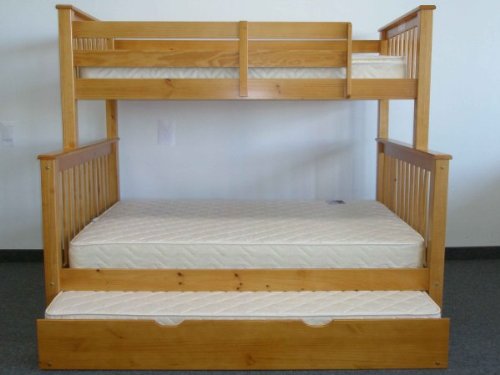 Bunk Bed Twin over Full Mission style in Honey with Twin Trundle