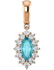 18K Rose Gold 8.00x4.00mm Marquise Cut Blue Zircon and Diamond Pendant -- LIFETIME WARRANTY