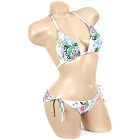 Sexy Trendy Cute Summer White Tattoo Print Adjustable Triangle Top String Bikini Bathing Suit Swimsuit Swimwear
