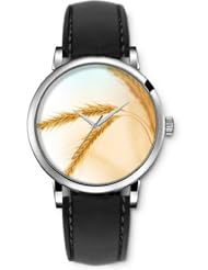 SPRAWL Aanalog Fashion Series Silver Ladies Watches of Genuine Black Leather Strap,Unique Wrist Watch for Women Girls Designed with wheat